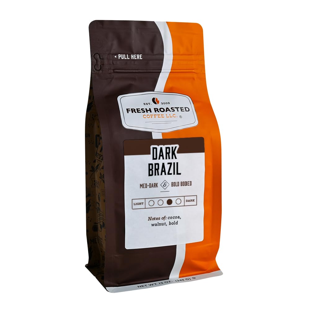 Fresh Roasted Coffee, Dark Brazil, 5 lb (80 oz), Med-Dark Roast, Kosher, Ground