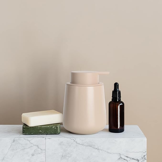 BosilunLife Hand Soap Dispenser - Ceramic Dish Soap Dispenser for Bathroom 12ounce Refillable Liquid Hand Wash Dispenser for Essential Oil, Lotion Soap, Khaki