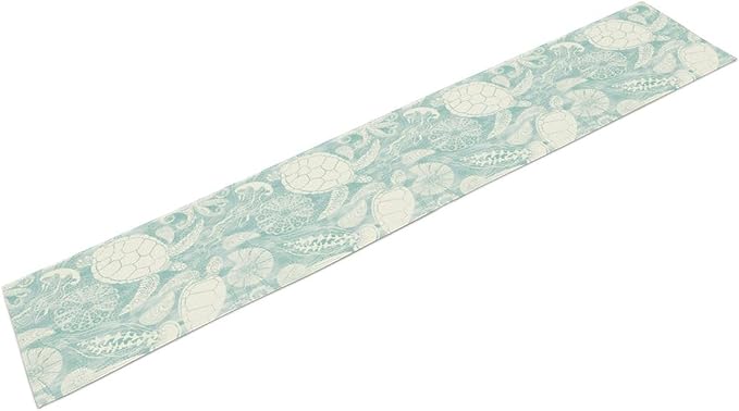Marine Sea Turtle Table Runner, Ocean Beach Coral Starfish Seashell Table Runner for Kitchen Dining Wedding Party Banquet 13x60in