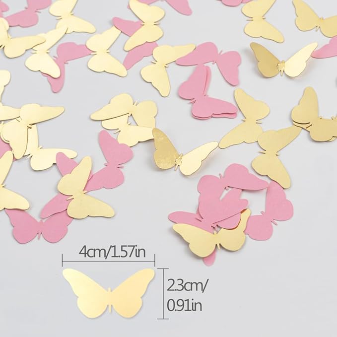 300PC Pink Gold Butterfly Confetti Butterfly Baby Shower Decorations Spring Wedding Bridal Shower Birthday Table Decor