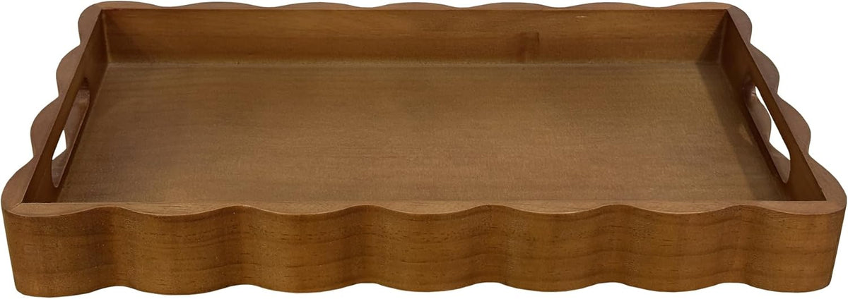 JUIOETURPine Wood Decorative Tray with Handle Rectangular Wooden Serving Tray for Breakfast in Bed,Coffee Table,Dining Table,or Kitchen