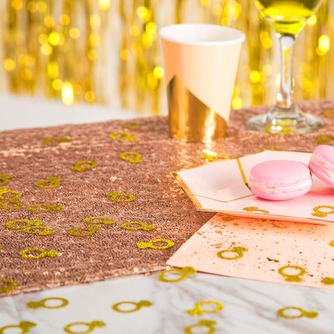 MOWO Gold Diamond Ring Confetti Table Decor and Event Decor, Gold Glitter, 200 Count