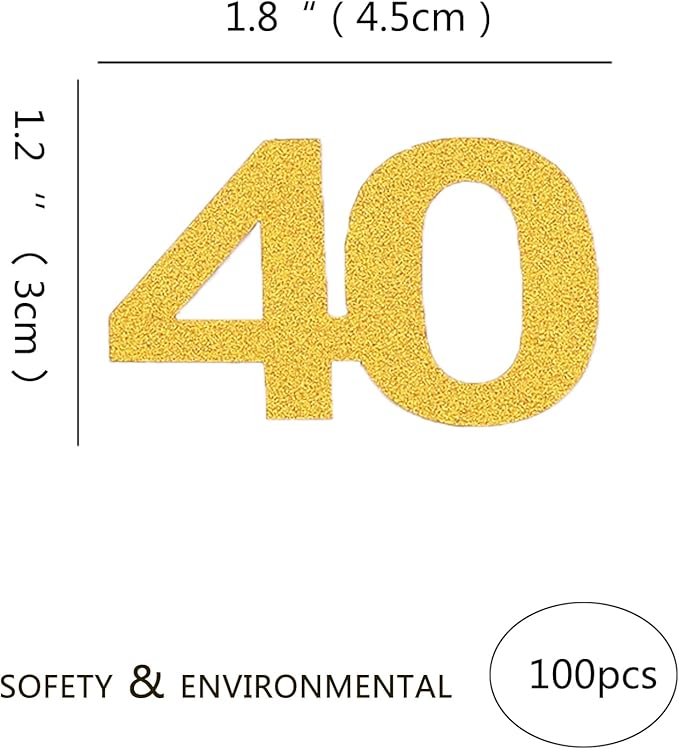 40th Happy Birthday Confetti Decorations - Gold Glitter Number 40 Party Decorations, Wedding Anniversary Party Table Decorations