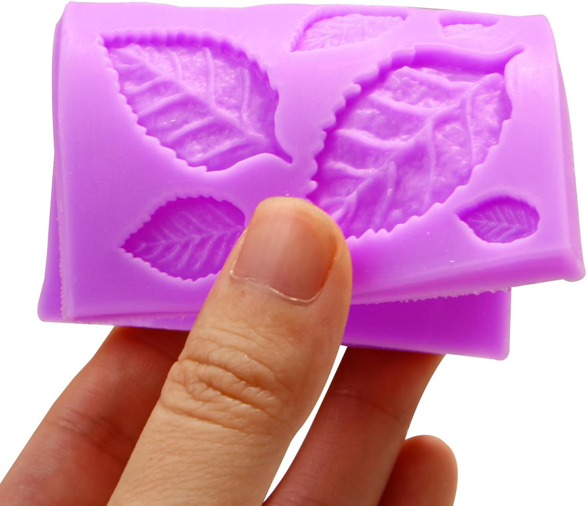 Rose Flower Fondant Molds, Flower and Leaves Silicone Molds, Cake Decoration Chocolate Molds for Cupcake Topper Candy Cookie Clay Crafting Projects