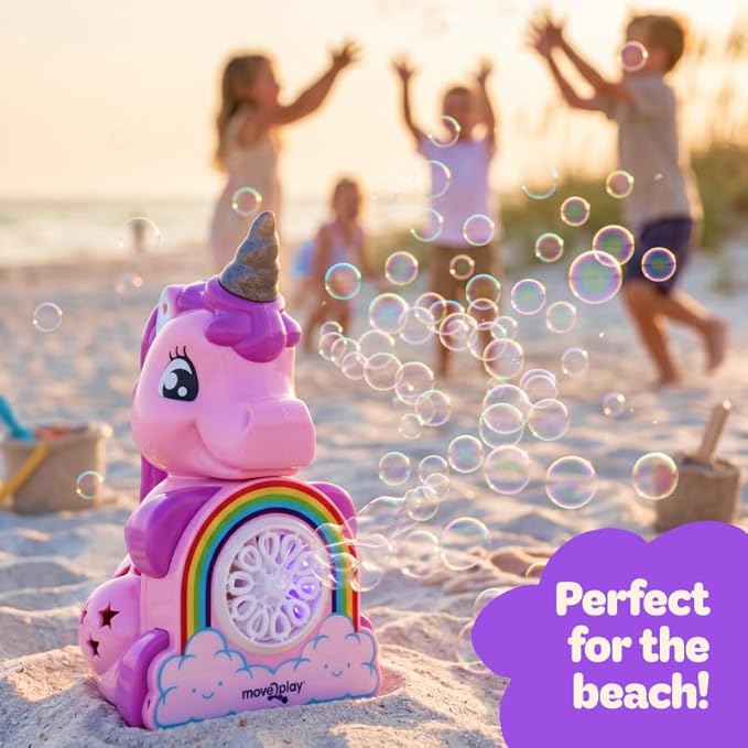 Move2Play, Unicorn Bubble Blower | Basket Stuffer | Bubble Machine | Toy for Toddlers, Boys and Girls | Indoor & Outdoor | Birthday Party | Summer Fun | Gift for Girl 1, 2, 3, 4+ Years Old