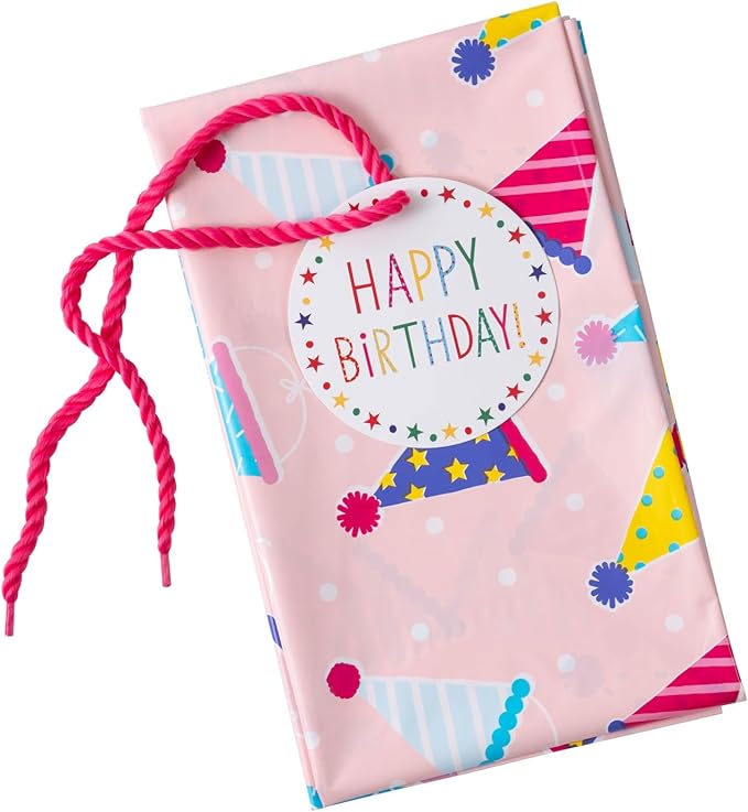 WRAPAHOLIC 56" Extra Large Birthday Plastic Gift Bag - Pink Party Hat Jumbo Bike Bag Gift Wrap for Women Girls Birthday, Baby Shower, Wedding, Bridal Shower - 56" H x 36" W