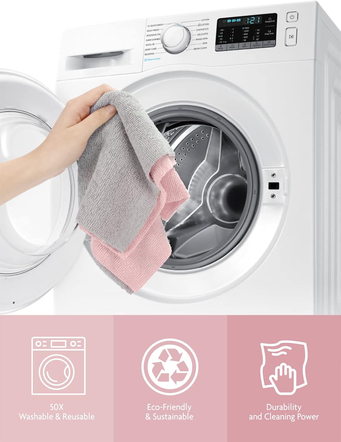 Fantasticlean Microfiber Cleaning Cloth Roll -150 Pack, Tear Away Microfiber Towels, 12" x 12", Reusable, Washable, Ultra Absorbent Dishcloth for Home Supplies, Car, Pet, Kitchen (2 Rolls of Pink)