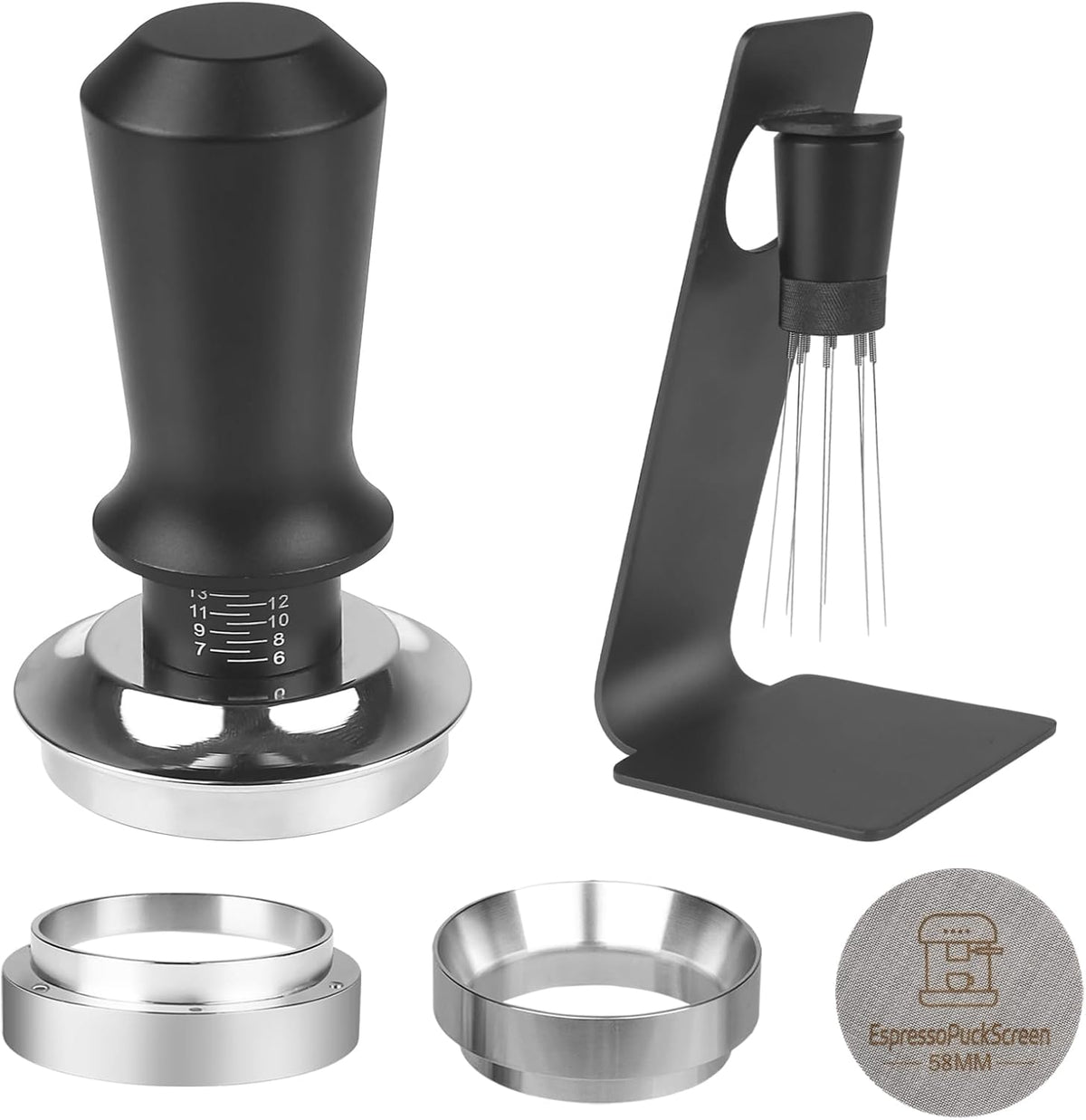 51mm Espresso Tamper Kit - Dual-Spring Calibrated Coffee Tamper, 8-Needle WDT Tool Espresso Distribution Tool, Magnetic Aluminum Dosing Funnel