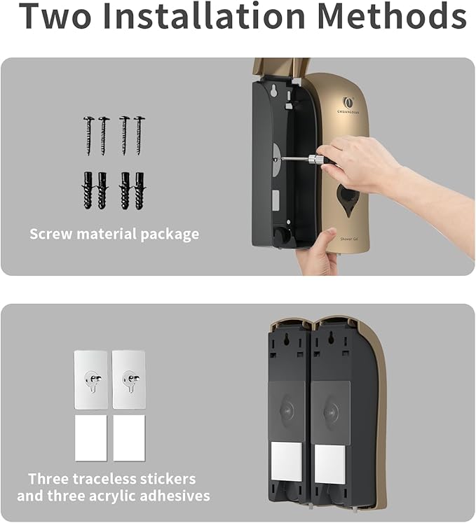 Shampoo and Conditioner Dispenser, Bathroom soap Dispenser Set of 2 Gold, Wall-Mounted Shower Soap Dispenser 300ml, Refillable Bathroom soap Dispenser for Bathroom,Kitchen,Hotel and Airbnb