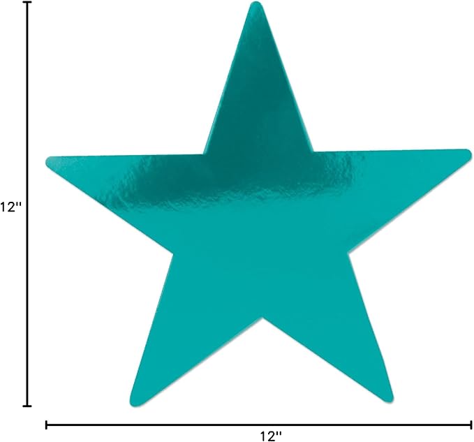Beistle 24-Pack Foil Turquoise Star Cutouts, Party Decorations for Festive Occasions, Celebrations & Events, Star Decor for Wall & Table, 12”