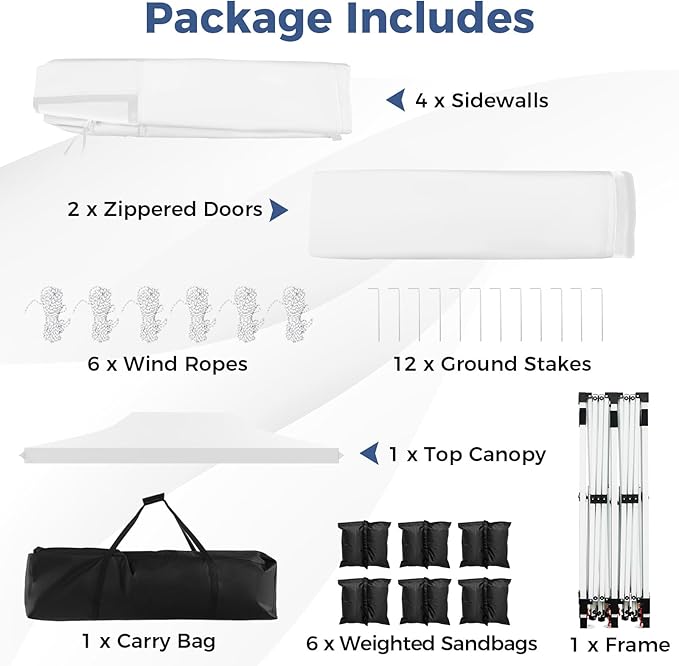 Tangkula 10x20 Ft Pop Up Canopy, UPF 50+ Portable Outdoor Canopy Tent with with 6 Removable Sidewalls, 6 Sandbags, 2 Zippered Door, Windows, Carrying Bag for Party, Wedding, Backyard