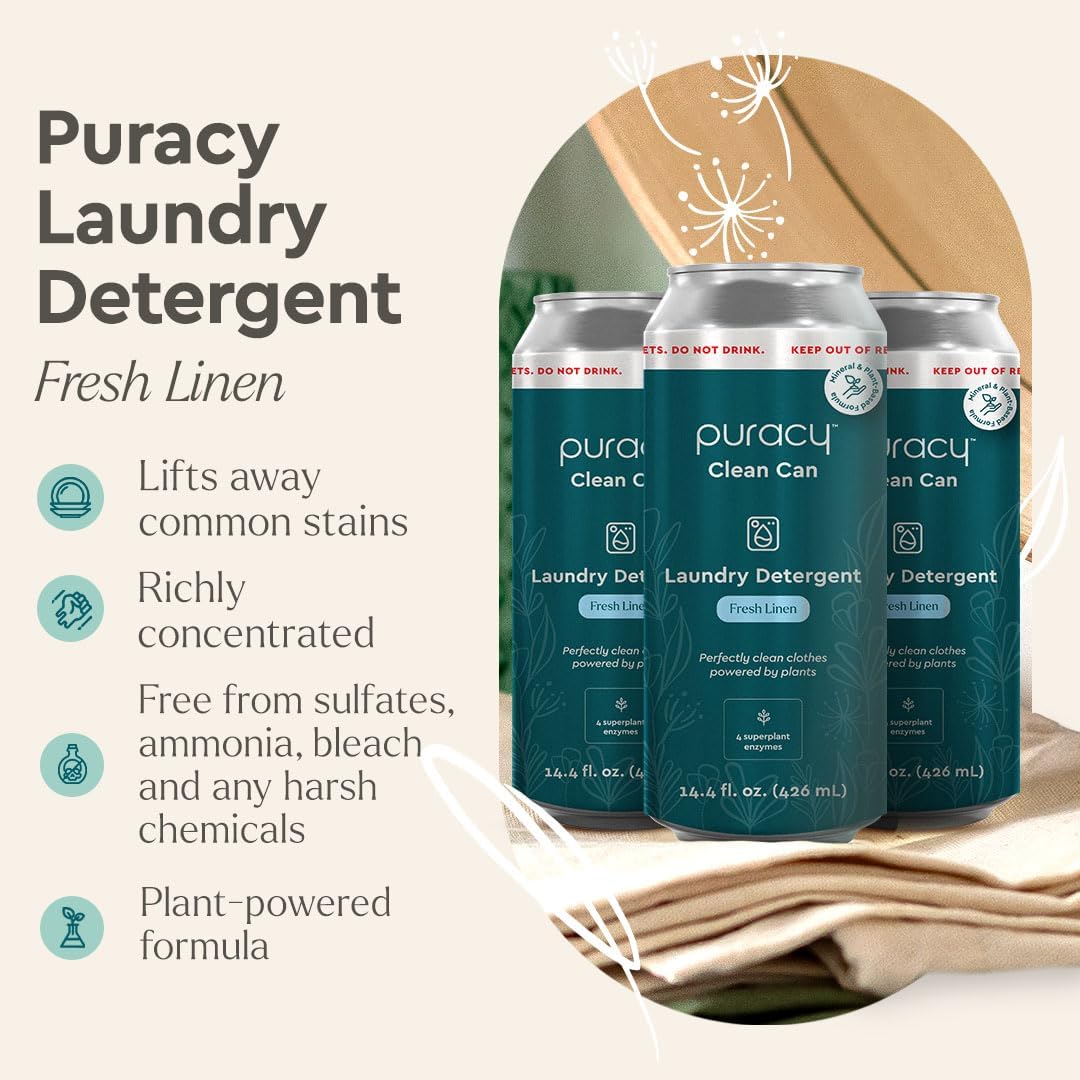 Puracy Liquid Laundry Detergent Clean Can Refill - Enzyme-Powered Liquid Laundry Detergent Concentrate, Natural Laundry Detergent Seen on TikTok, Non-Toxic (Fresh Linen, 14.4 fl)
