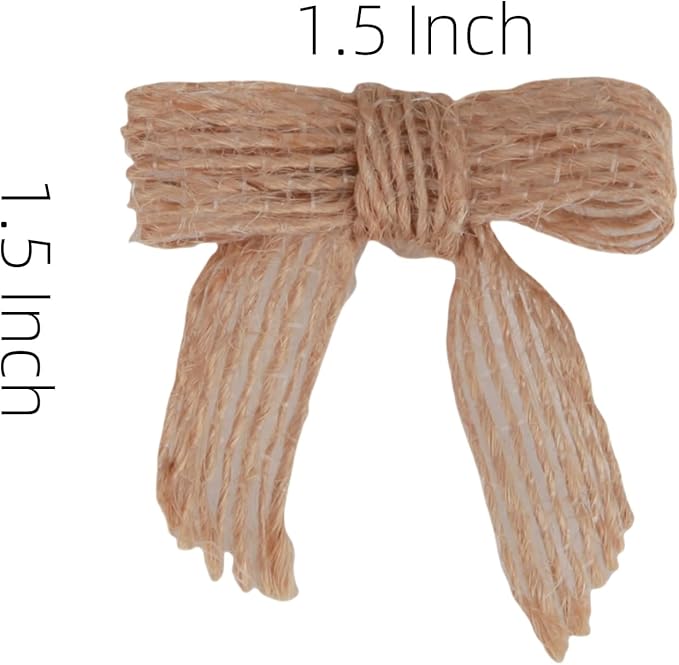 Meseey 100 Pcs 1.5 Inches Premade Craft Bows Self Adhesive Linen Burlap Ribbon Bows for Treat Bags Gift Wrapping Basket Wedding Baby Shower Brithday Party (Linen)