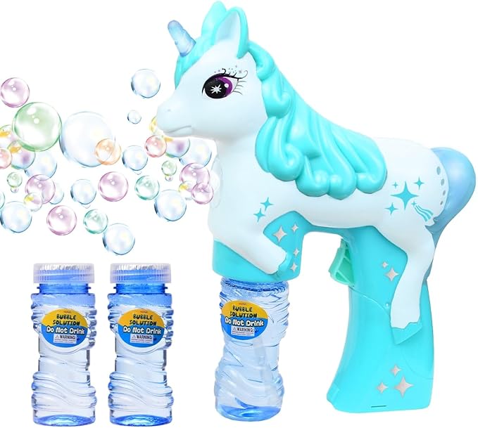 Unicorn Bubble Gun Set for Kids 2 Pack Automatic Bubble Blower Toy Bubble Machine Maker Outdoor Toys for Toddlers Girls Boys Backyard Play