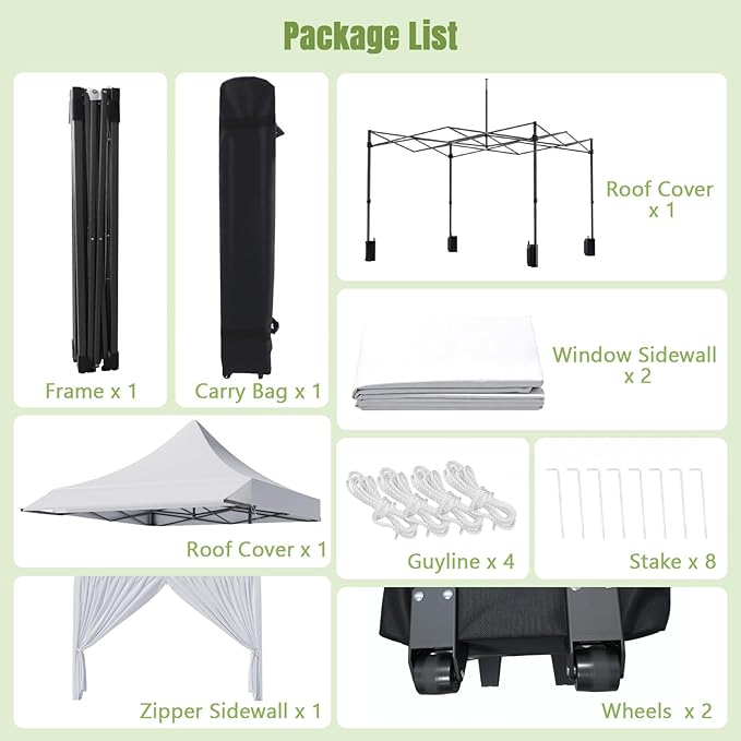 10x10 Pop Up Canopy Tent with Awning and Sidewalls, 550D Commercial Canopy, Waterproof Party Tent with Roller Bag, White