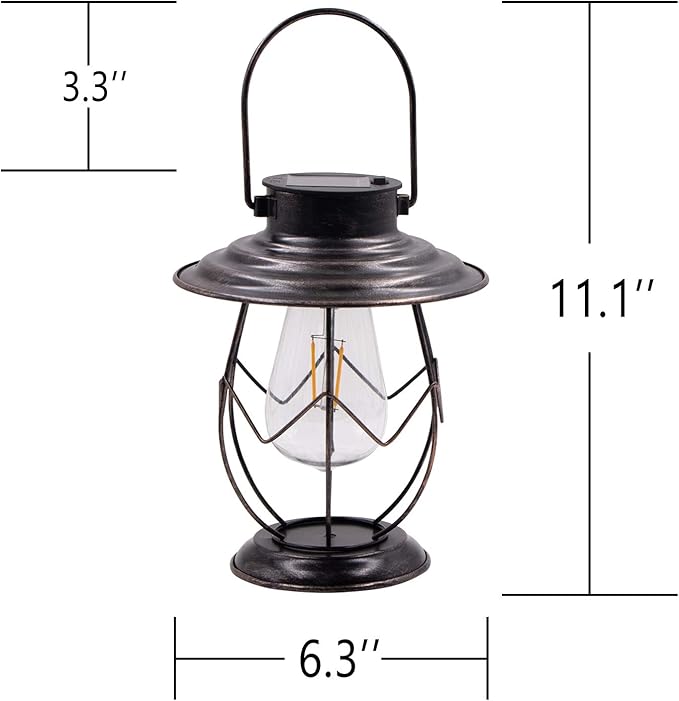 2 Pack Solar Lanterns Outdoor Hanging Solar Lights Decoration with Waterproof Warm Light Bulb for Patio Garden Pathway Yard Table Decor