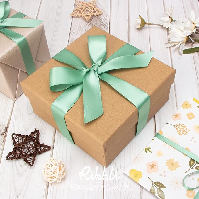 Ribbli Sage Green Satin Ribbon,Double Faced Satin 1 inch x Continuous 25 Yards,Use for Bows Bouquet,Gift Wrapping,Wedding Decoration,Floral Arrangement