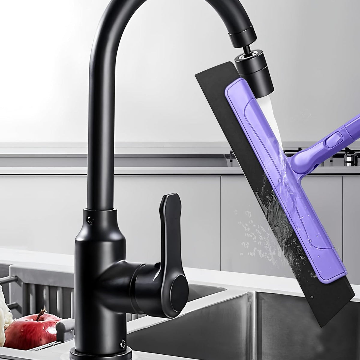 Floor Squeegee for Tile Floor and Shower Glass, Broom Rubber Blade with 48.4" Aluminum Long Handle, Water Blade Foam Pet Hair Wiper for Window Cleaning, Home, Garage, Bathroom, and Kitchen