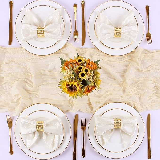 Cream Cheesecloth Table Runner 13.3FT Rustic Sheer Gauze Table Runners 157 Inch Boho Cheese Cloth Table Decorations for Wedding Party Bridal Baby Shower Birthday Home Decor