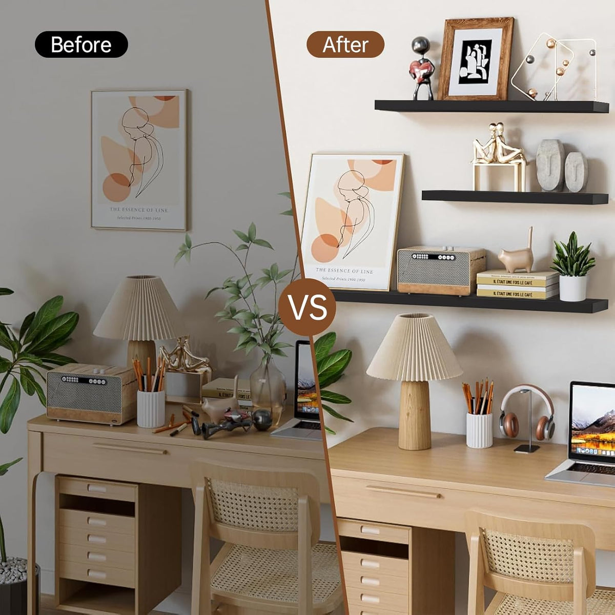 Bayka Floating Shelves, 22.5 inch Rustic Wood Wall Mounted Shelves for Bathroom, Bedroom, Living Room, Kitchen & Office