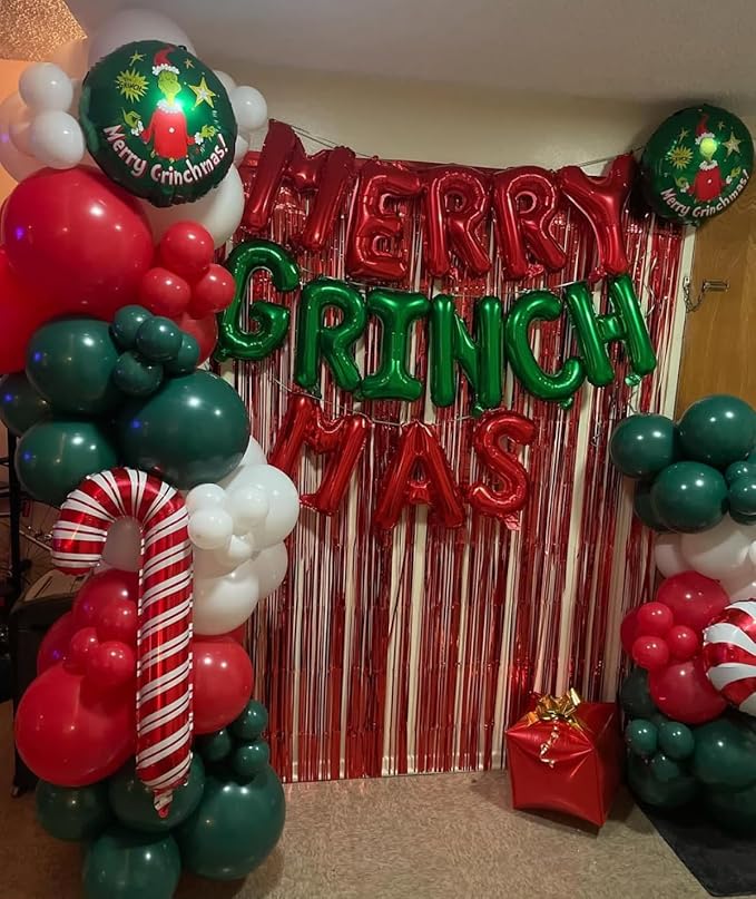 Red and Green Balloons, 60Pcs Dark Green Red Gold White Balloons for Merry Christmas Theme Birthday Party Backdrops Decorations