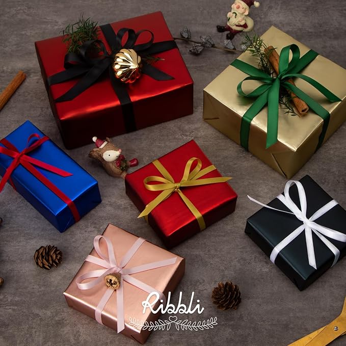 Ribbli Gold Double Faced Satin Ribbon,1/2 Inch x Continuous 25 Yards,Use for Craft Bows Bouquet, Gift Wrapping, Wedding Decoration, Floral Arrangement