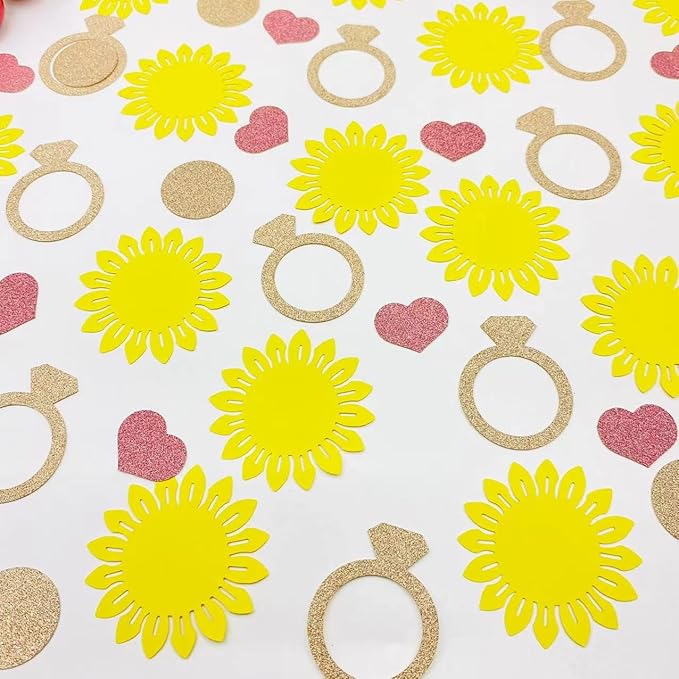 100PCS Sunflower Table Confetti,Gold Yellow Glitter Paper Bridal Shower Decorations for Boys Baby Shower Decor Table Confetti Groovy Party Favors Sunflower Confetti Wedding Birthday Party Supplies