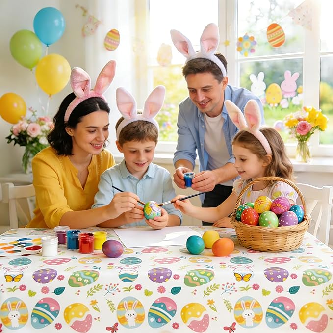 Easter Tablecloths Decorations - 2-Piece Colorful Easter Egg Tablecloths, Disposable Plastic Tablecloths, 54 inches x 108 inches, Perfect for Spring Decorations and Easter Party Supplies