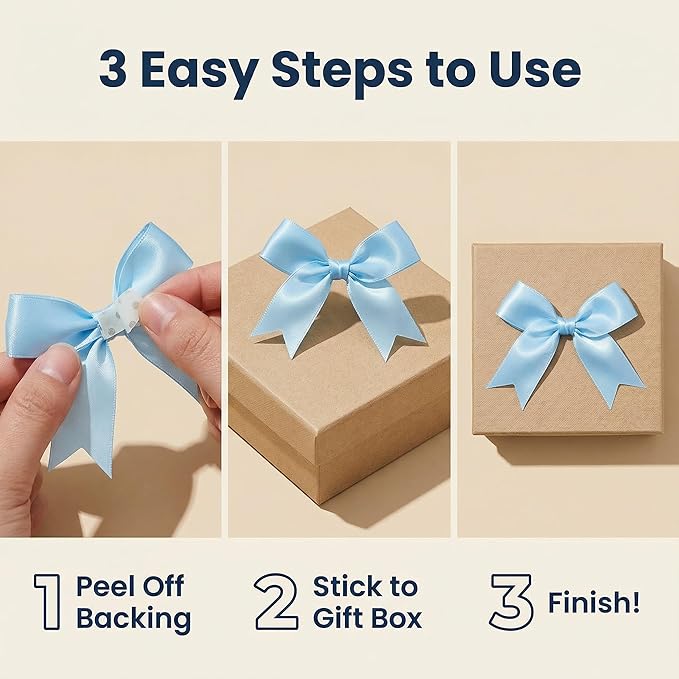Blue Gift Wrap Bows – 50pcs 3.3 Inch Elegant Satin Bows for Gift Wrapping, Wedding Decor, Baby Shower, Party Decorations, Birthday, Easter, Christmas, Anniversary, DIY Crafts, Gift Bags