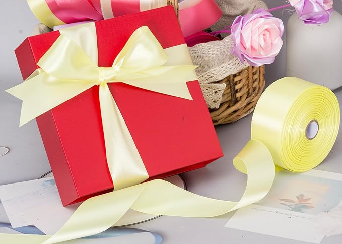 YASEO 1 1/2 Inch Baby Maize Solid Satin Ribbon, 50 Yards Craft Fabric Ribbon for Gift Wrapping Floral Bouquets Wedding Party Decoration