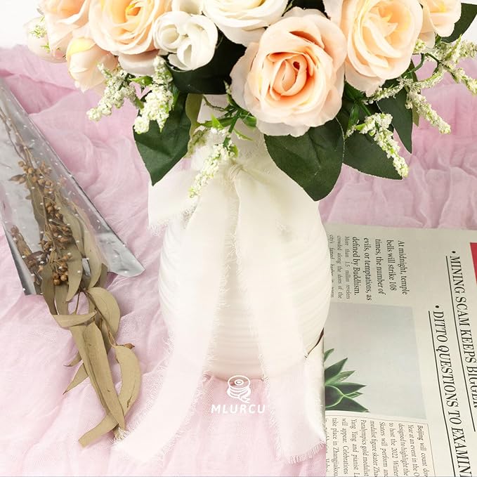 Ivory Chiffon Ribbon - 1 Inch x 21 Yards, Handmade Fringe, Silk, Boho Frayed, Wedding Invitation, Bridal Flower Bouquets, Floral Arrangement, Gift Wrapping