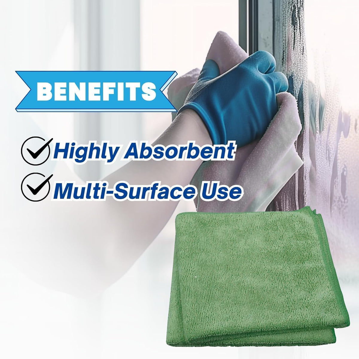 Single Microfiber Cleaning Cloth 40x40 cm - Ultra Absorbent Microfiber Cloth for Home, Kitchen Car Bathroom Rags Polish Cleaning 250 GSM (Green)