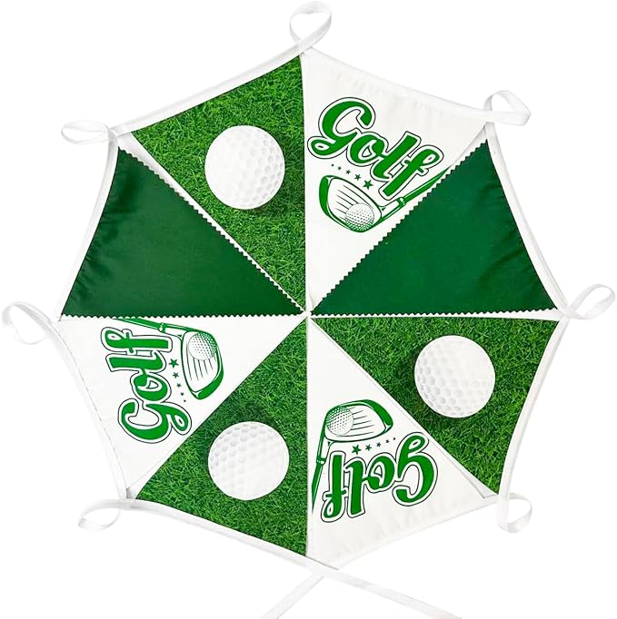 32Ft Golf Party Decorations Green White Golf Ball Triangle Flag Fabric Banner Pennant Garland Streamers for Let's Par-tee Birthday Baby Shower Fans Outdoor Indoor Masters Sports Party Decor Supplies