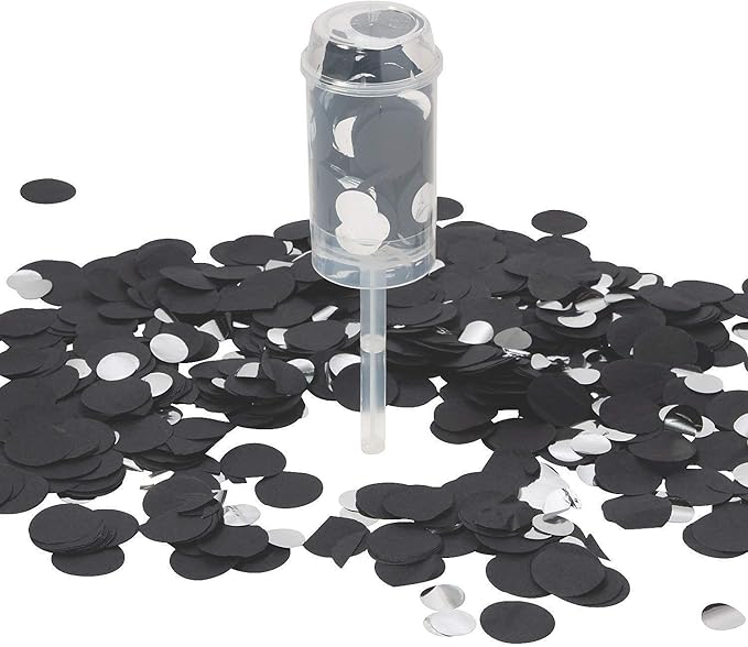 Fun Express - Black & Silver Push Up Confetti Poppers for Wedding - Party Supplies - Licensed Tableware - Misc Licensed Tableware - Wedding - 8 Pieces