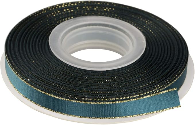 3/8" Double Face Satin Ribbon with Gold Edge 25 Yards (347-Teal) , Set For Gift Wrapping, Party Decor, Wedding and Craft