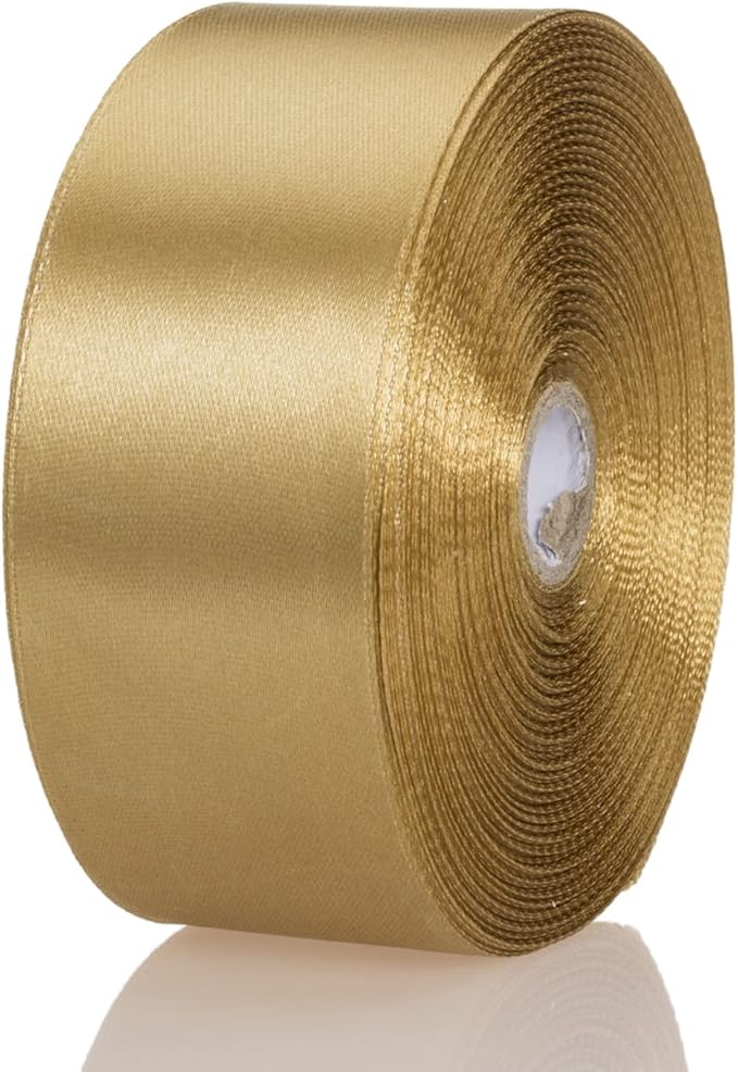 YASEO 1 1/2 Inch Champaign Gold Solid Satin Ribbon, 50 Yards Craft Fabric Ribbon for Gift Wrapping Floral Bouquets Wedding Party Decoration