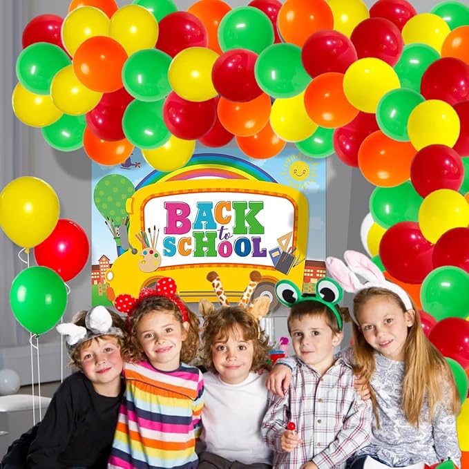 Red, Yellow, Green, Orange Balloons Set - 117PCS Rainbow Balloon Red Green Orange Balloons for Back To School Birthday Baby Shower Graduation Party Decorations