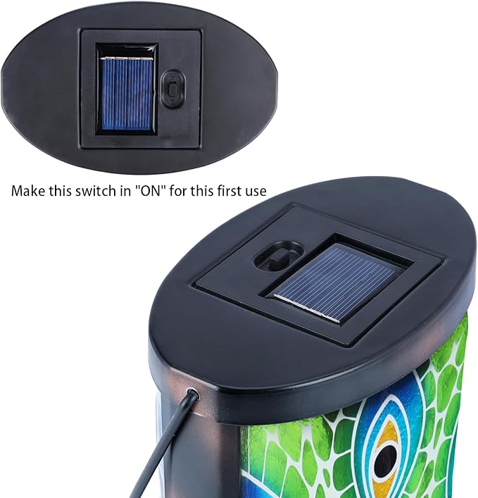 Hanging Solar Lantern Outdoor Waterproof Peacock Solar Lights Glass Tabletop Decorative Lamp for Outdoor Patio Garden Outside Yard Decor