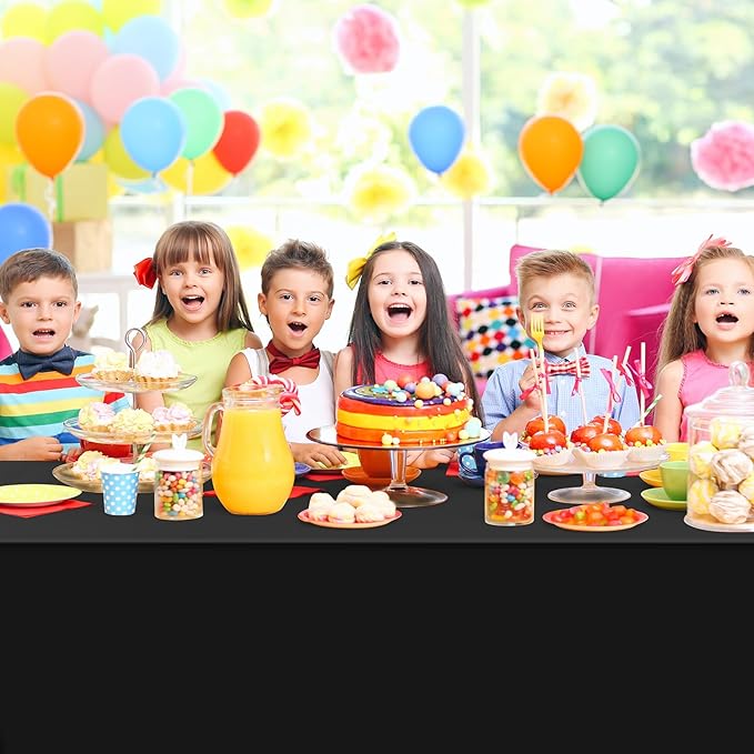 32 Pack Black Plastic Tablecloth for Rectangle Tables, Premium Decorative Black Disposable Table Cloths for Parties, Bulk Rectangle Party Table Cover for Birthday, Wedding, Anniversary, 54 x 108 Inch