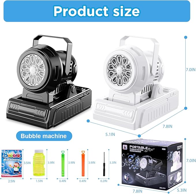 SHCKE Automatic Bubble Machine 10 Holes Bubble Blower,45° Adjustable,Dual Power USB-C or 4 AA Batteries,Top-Fill Portable Bubble Maker for Outdoor Birthday Party Pool Wedding Camping