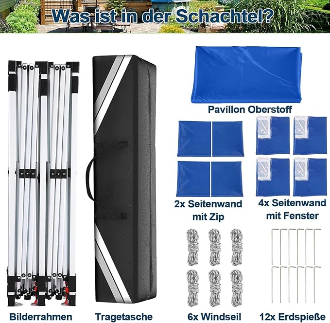 COBIZI Canopy 10x20 Pop Up Canopy Tent with Sidewalls, Waterproof Commercial Canopy Ez Outdoor Instant Gazebo UV Protection 50+ Event Shelter, Garden Tents for Parties with Sandbags, Ocean Blue