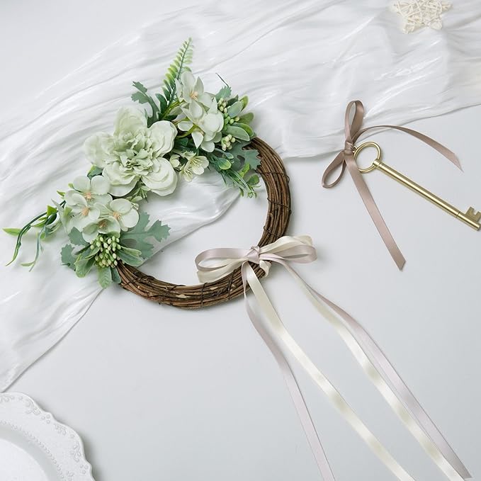 QIANF Champagne Double Face Satin Ribbon 3/8 Inch x 45 Yards Ivory Fabric Ribbon for Gift Wrapping, Flower Bouquets, Hair Bows Making, Wedding Decoration, Invitation Cards, Christmas (3 Rolls *15Yd)