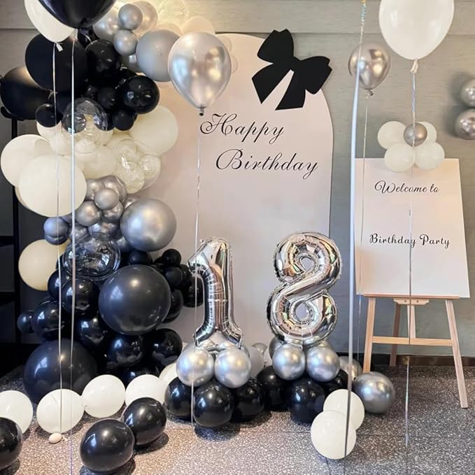 White Sand Black Balloons Arch Kit, 151Pcs Black Cream White and Bobo Balloons Garland 18 12 10 5 inch for Birthday Wedding Bridal Shower Bachelorette Anniversary Party Decorations