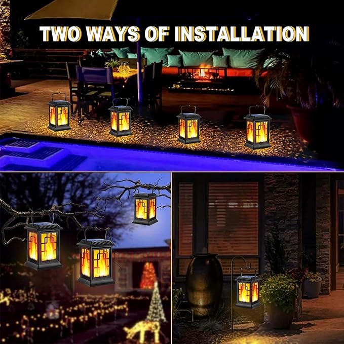Solar Lanterns Outdoor Waterproof Hanging Lanterns Garden Solar Powered Flame Lights LED for Patio Pathway Deck Yard (4pack)