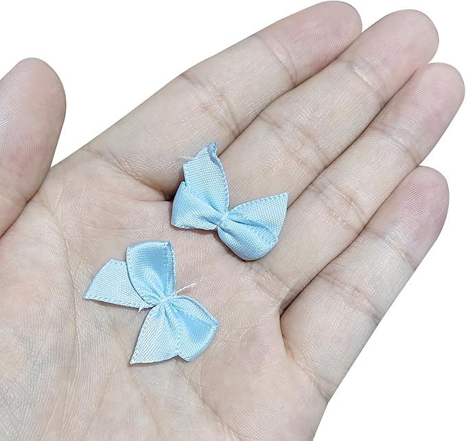 MECCANIXITY 50Pcs Mini Ribbon Bow 1" Mini Fabric Satin Ribbon Flower Bows for Craft DIY Sewing Wedding Birthday Party Gift Wrap Bows Wood White