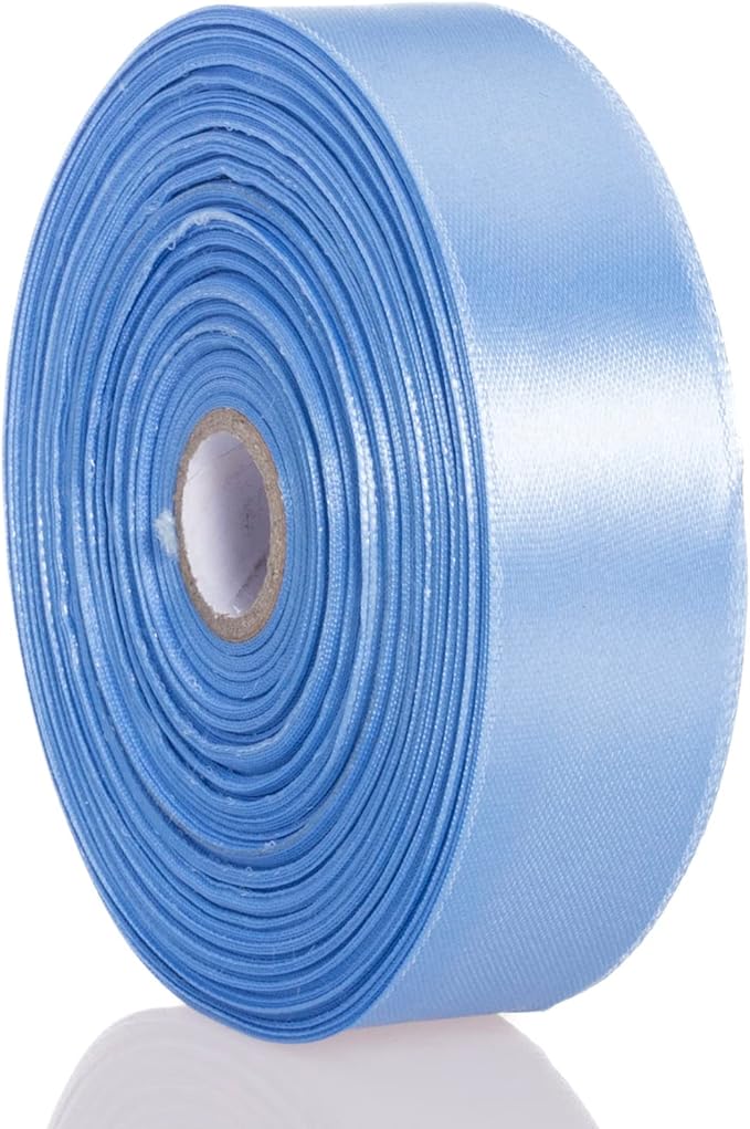 YASEO 1 Inch Sky Blue Solid Satin Ribbon, 50 Yards Craft Fabric Ribbon for Gift Wrapping Floral Bouquets Wedding Party Decoration