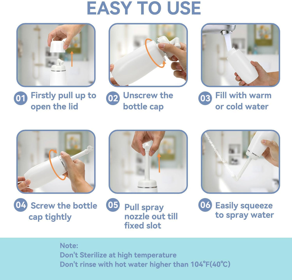 Portable Bidet for Travel Friendly Handheld Personal Peri Bottle 400ml Convenient Leakproof Design Personal Hygiene Cleaning (White, 400ml)