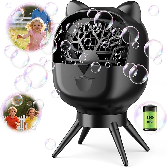 Upgraded Bubble Machine with 180°/90°Auto Rotation &1800mAh Rechargeable Battery2Hrs Playtime 500ml Large Tank Dual Speed Control & USB-C Charging Bubble Toys for Indoor Outdoor Birthday Party