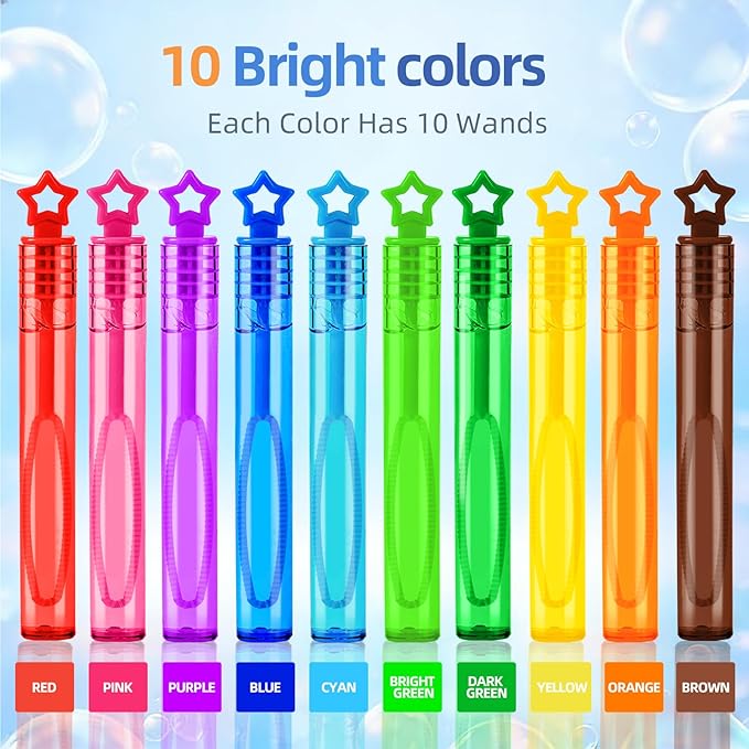 100 Pcs Mini Bubble Wands Bulk for Kids, 4.2 Inch Star Bubble Sticks with Large Bubble Holes, Pre-Filled Bubble Solution, Party Favors, Classroom Prizes, Carnival & Birthday Party Supplies