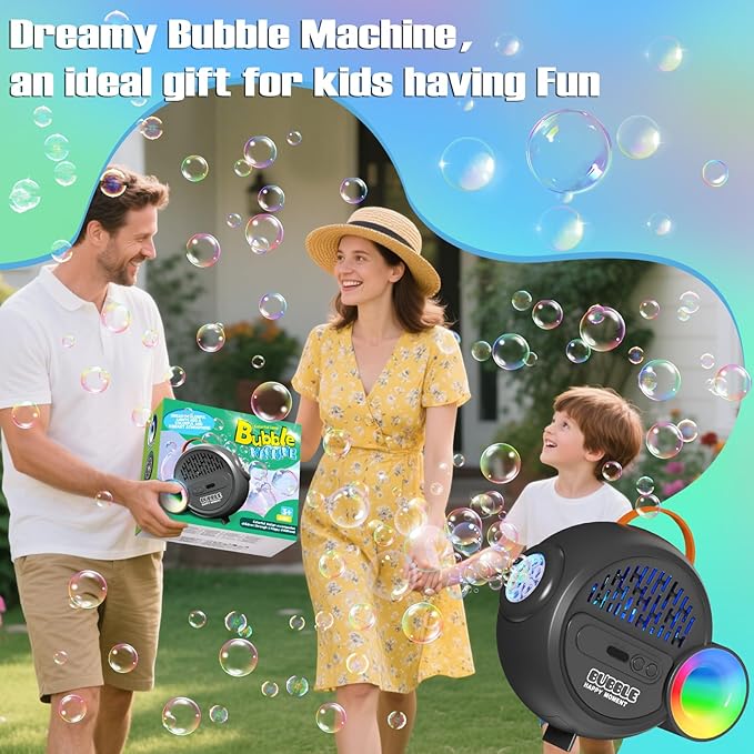 Bubble Machine for Kids Toddlers,Automatic Bubble Maker with RGB Light,Rechargeable Type-C Charge Bubble Blower,Bubble Toy for 3 4 5 6 7 Year Old Boy Girl,Outdoor Party Wedding Easter Gifts(Gray)
